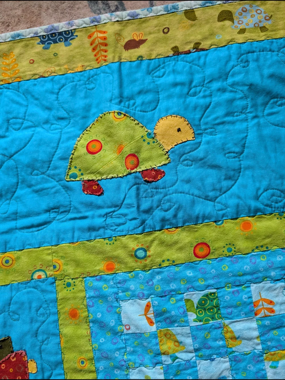 Handmade Turtle‎ Patchwork Baby Quilt in Turquoise & Green